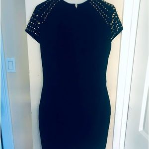 Celeb Boutique Black dress with studded sleeves size large lnc